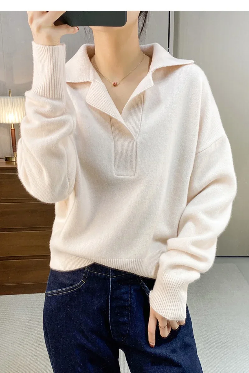 100% Merino Wool Women's Clothing Pullover With Collar For Autumn Winter Thick Warm Casual Fashionable Knitted Cashmere Sweater
100% Merino Wool Women's Clothing Pullover With Collar For Autumn Winter Thick Warm Casual Fashionable Knitted Cashmere Sweater