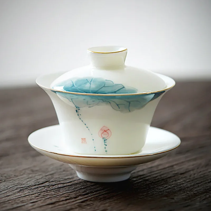 120/140ml Hand-painted Tea Tureen Fat Jade White Porcelain Gaiwan Household Ceramic Tea Infuser Traditional with Cover Teacup
120/140ml Hand-painted Tea Tureen Fat Jade White Porcelain Gaiwan Household Ceramic Tea Infuser Traditional with Cover Teacup