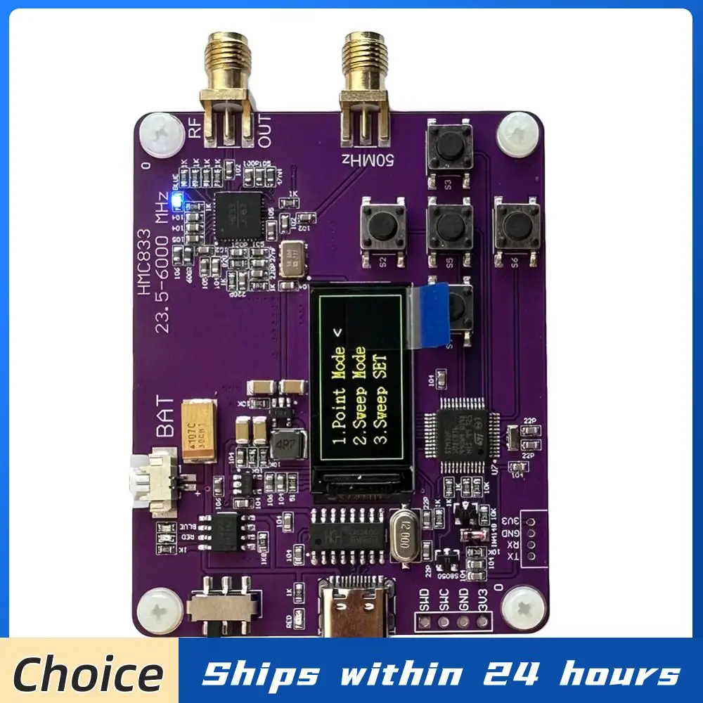 HMC833 6Ghz RF Signal Source Transmitter 23.5-6000MHz RF Signal Generator Module 0.96in Screen Display Power Regulation Module