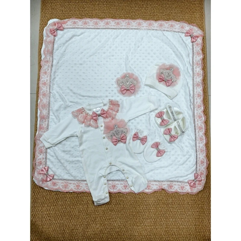 Newborn Baby Girl 6PCS Footed Romper Set Rhinestone Crown Bow Coming Home Outfit Baby Shower Gift
Newborn Baby Girl 6PCS Footed Romper Set Rhinestone Crown Bow Coming Home Outfit Baby Shower Gift