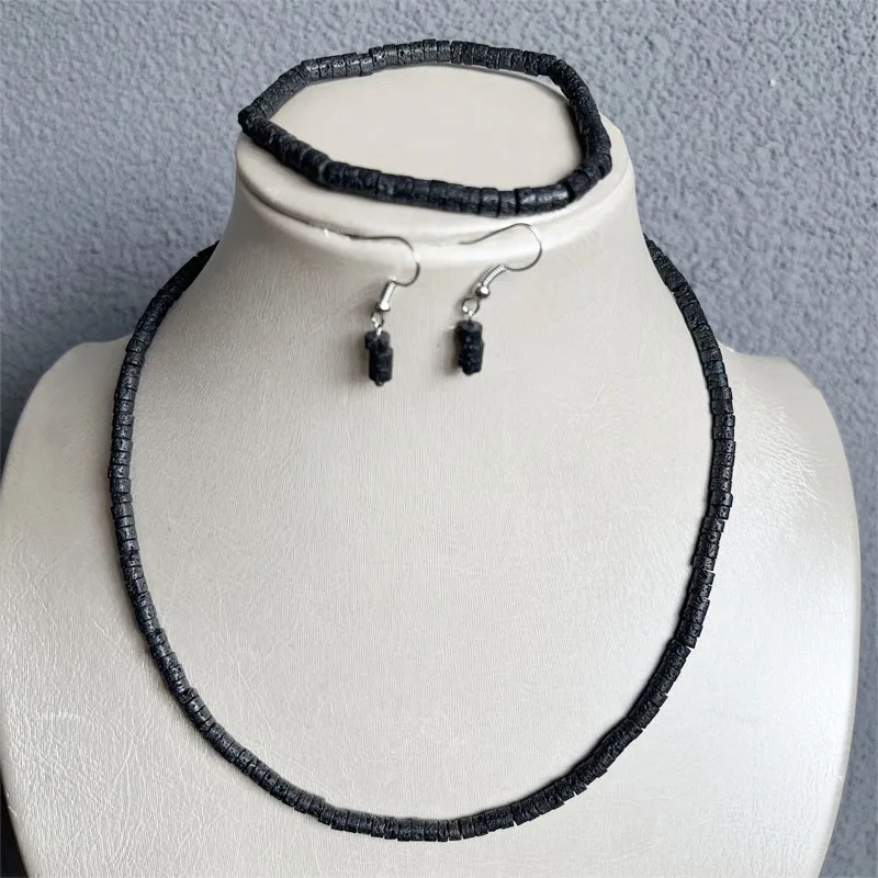 2*4MM Black Volcanic Lava Heishi Natural Stone Jewelry Sets Bead Necklace Earrings Bracelet Chain Choker Trendy Design Wedding
2*4MM Black Volcanic Lava Heishi Natural Stone Jewelry Sets Bead Necklace Earrings Bracelet Chain Choker Trendy Design Wedding