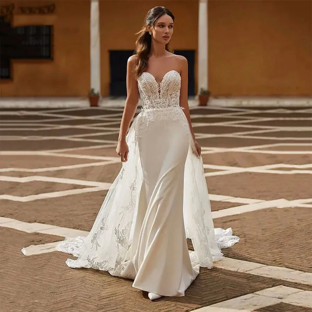 Bohemian Mermaid Satin Wedding Dresses For Women Sweethearts Lace Detachable Train Button Bridal Gown Sexy BacklessML-017
Bohemian Mermaid Satin Wedding Dresses For Women Sweethearts Lace Detachable Train Button Bridal Gown Sexy BacklessML-017