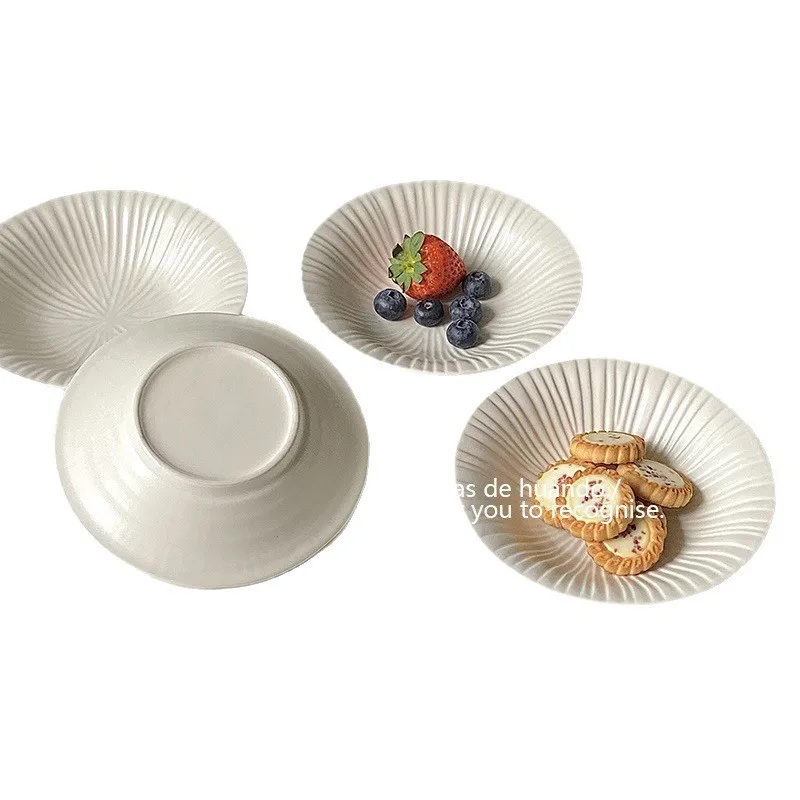 CX white vertical plate relief simple shallow bowl, household ceramic yogurt bowl
CX white vertical plate relief simple shallow bowl, household ceramic yogurt bowl