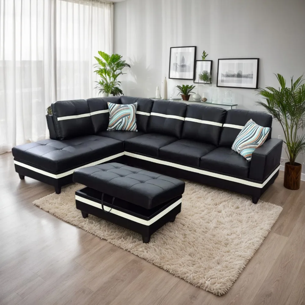 Faux Leather Sectional Couch for Living Room L-Shape Sofa with Storage Ottoman Left Chaise Facing-Modern Style Leather Sectional
Faux Leather Sectional Couch for Living Room L-Shape Sofa with Storage Ottoman Left Chaise Facing-Modern Style Leather Sectional