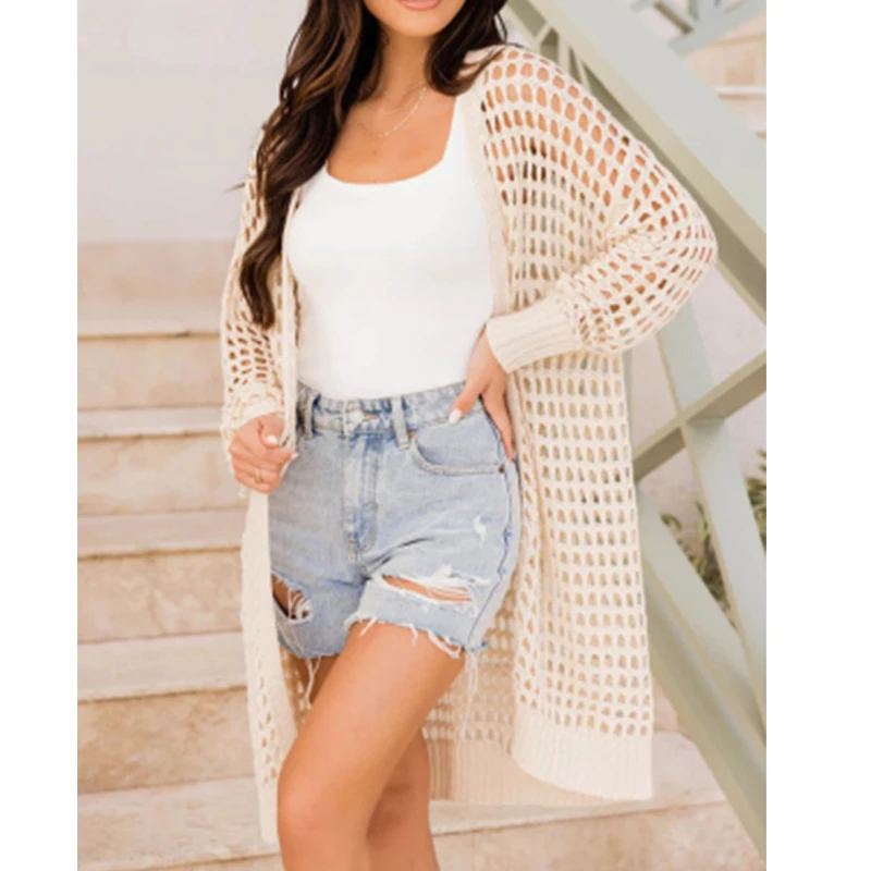 Hollow Out Open Front Top, Casual V Neck Side Pockets Long Sleeve Cardigans Top For Winter Fall Women's Clothing
Hollow Out Open Front Top, Casual V Neck Side Pockets Long Sleeve Cardigans Top For Winter Fall Women's Clothing