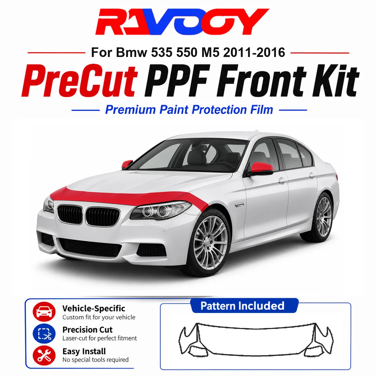 8.5mil TPU Precut PPF Kit For BMW 535 550 M5 2011-2016 - Hood, Fenders & Mirror Set - Self-Healing Clear Bra Film
8.5mil TPU Precut PPF Kit For BMW 535 550 M5 2011-2016 - Hood, Fenders & Mirror Set - Self-Healing Clear Bra Film