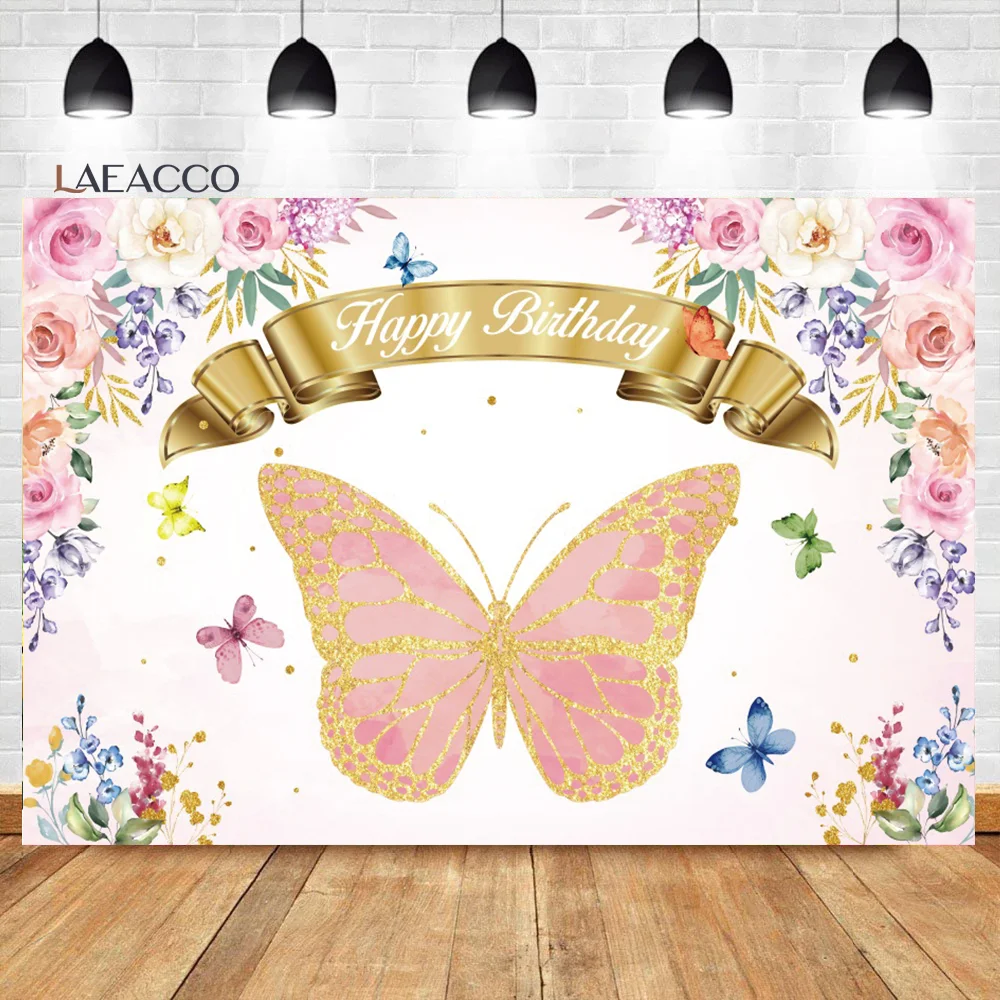 Laeacco Pink Butterfly Birthday Backdrop Gold Glitter Floral Girls Princess Baby Shower Portrait Custom Photography Background
Laeacco Pink Butterfly Birthday Backdrop Gold Glitter Floral Girls Princess Baby Shower Portrait Custom Photography Background