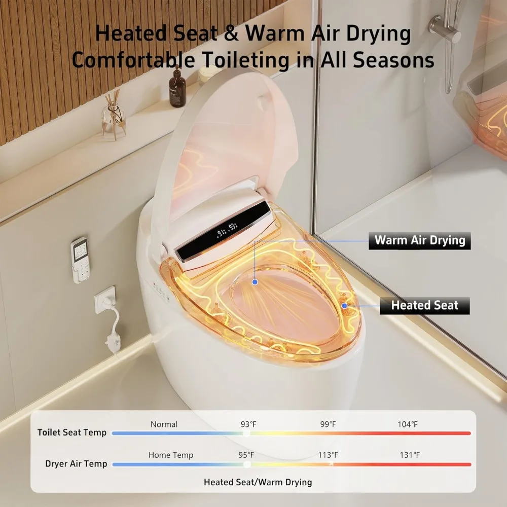 Smart Elongated One Piece Toilet, Warm Water Sprayer & Dryer, Auto Dual Flush & Foot Sensor, Home Use, Custom
Smart Elongated One Piece Toilet, Warm Water Sprayer & Dryer, Auto Dual Flush & Foot Sensor, Home Use, Custom