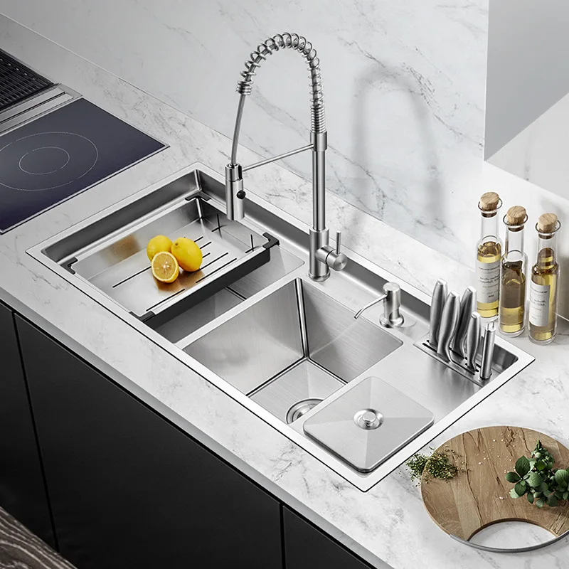 Kitchen Sink 304 Stainless Steel Brushed Vegetable Wash Basin 3MM Thickened Multifunctional Sink Knife Holder Trash Can Sink Set
Kitchen Sink 304 Stainless Steel Brushed Vegetable Wash Basin 3MM Thickened Multifunctional Sink Knife Holder Trash Can Sink Set