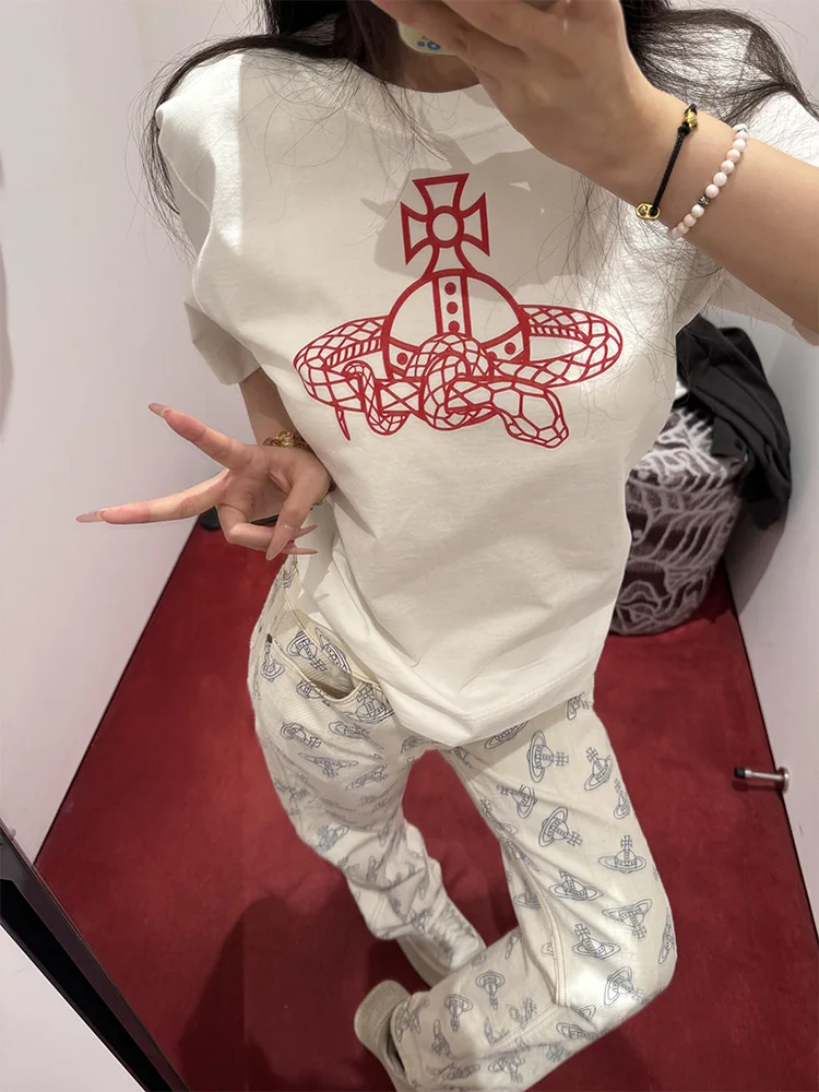Print White Short Sleeve T Shirt Women Summer New Loose Half Sleeve National Fashion Tops American Snake Shaped Female Tees
Print White Short Sleeve T Shirt Women Summer New Loose Half Sleeve National Fashion Tops American Snake Shaped Female Tees