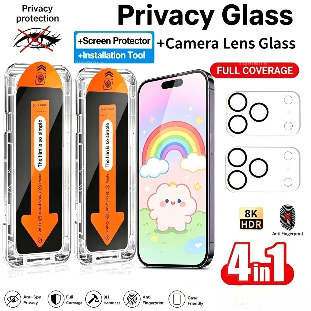 2Pcs Privacy Full Screen Protector for iPhone 17 16 15 14 Pro Max Air 17e 16e 13 12 11 Pro 15 14 Plus With 2Pcs Camera Lens Film
2Pcs Privacy Full Screen Protector for iPhone 17 16 15 14 Pro Max Air 17e 16e 13 12 11 Pro 15 14 Plus With 2Pcs Camera Lens Film