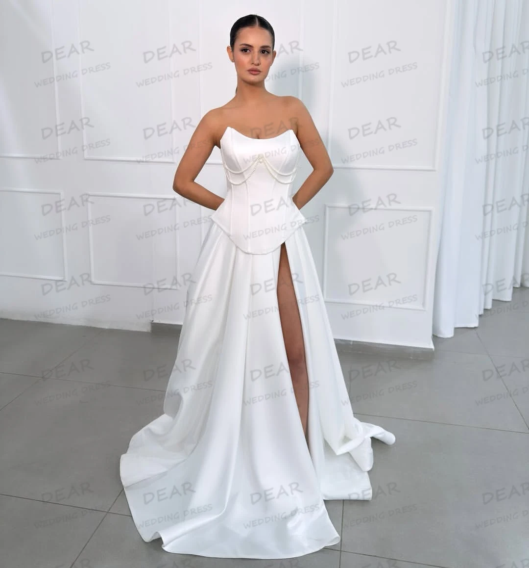 Simple Sexy Wedding Dresses Sweep Train Boat Neck Sexy Side Split Women A Line Bridal Gowns свадебное платье Customized Vestidos
Simple Sexy Wedding Dresses Sweep Train Boat Neck Sexy Side Split Women A Line Bridal Gowns свадебное платье Customized Vestidos