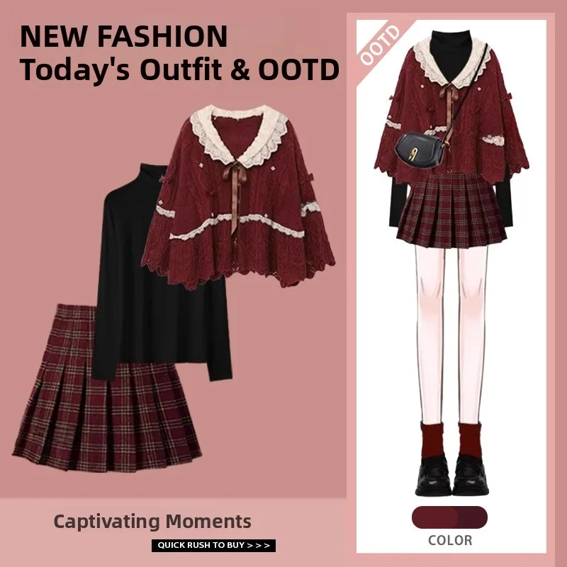 New Year's Red Removable Collar Sweater Base irt with Plaid Skirt Women's Faion Set Autumn Winter Cross Year Ensemble
New Year's Red Removable Collar Sweater Base irt with Plaid Skirt Women's Faion Set Autumn Winter Cross Year Ensemble
