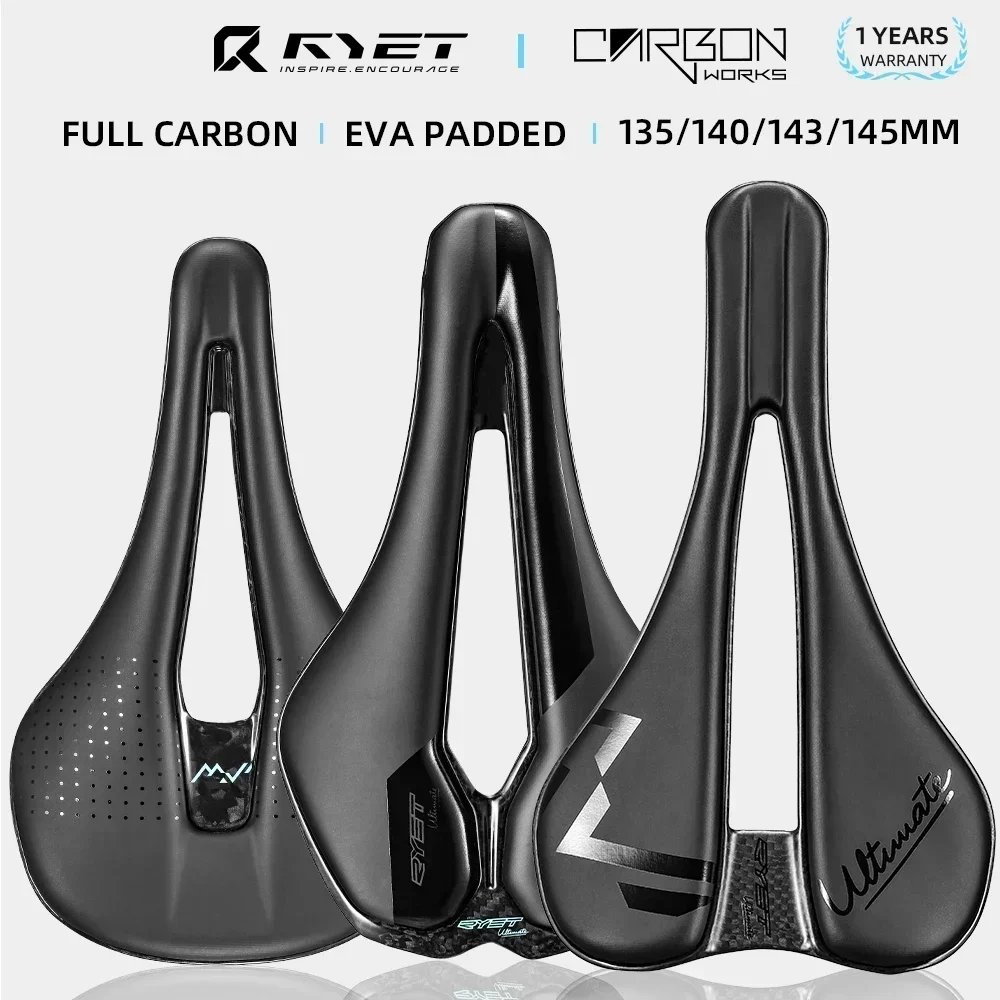 RYET Carbon MTB/Road Bike Saddle EVA Padded Comfort 145x130mm Lightweight For Mountain Gravel Cycling Racing
RYET Carbon MTB/Road Bike Saddle EVA Padded Comfort 145x130mm Lightweight For Mountain Gravel Cycling Racing