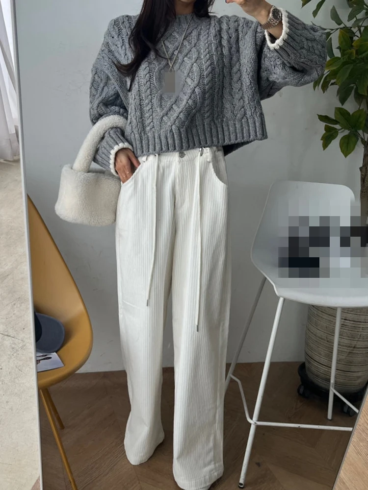 Elegant White Corduroy Wide Leg Pants Women's Korean Style Autumn Winter High Waist Drawstring Loose Fit Casual Trousers
Elegant White Corduroy Wide Leg Pants Women's Korean Style Autumn Winter High Waist Drawstring Loose Fit Casual Trousers