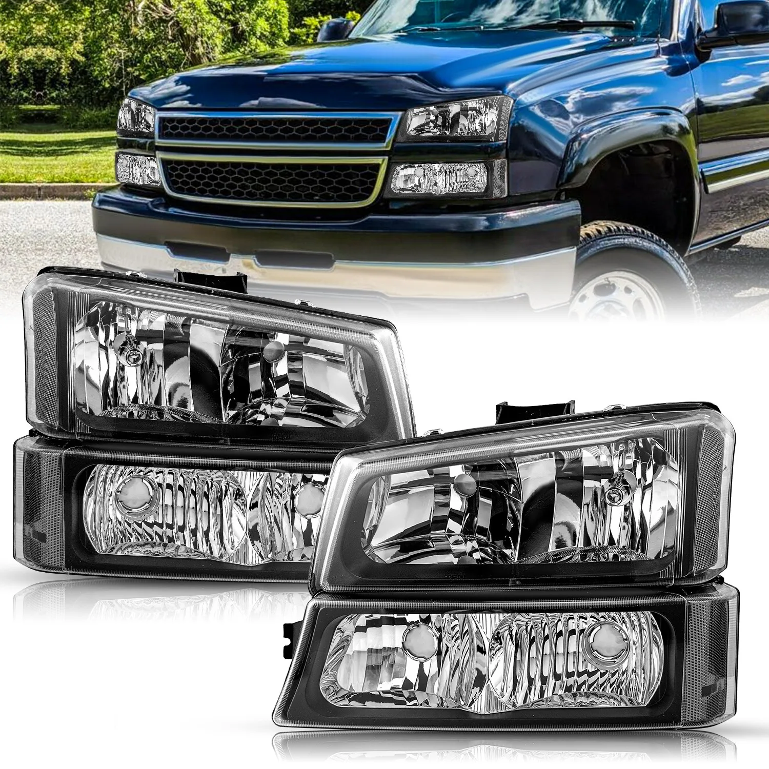 Black Headlights Bumper Lamps For 2003-2006 Chevy Silverado Headlamps Left&Right
Black Headlights Bumper Lamps For 2003-2006 Chevy Silverado Headlamps Left&Right