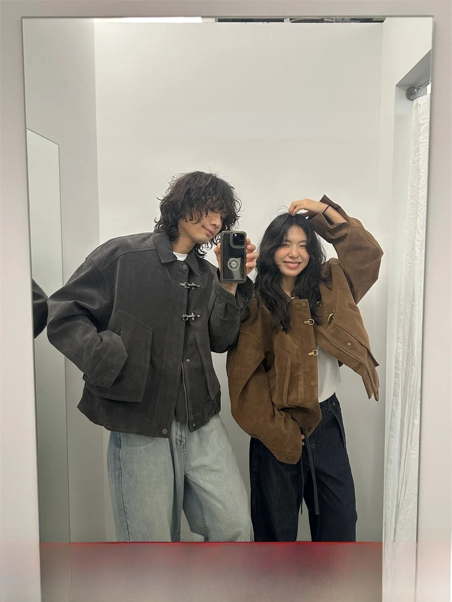 Lonad American Retro Aircrt Bule Lapel Splice Jaet Loose Versatile Suede Neutral Sle Outerwear Casual Long Sve Zipper
Lonad American Retro Aircrt Bule Lapel Splice Jaet Loose Versatile Suede Neutral Sle Outerwear Casual Long Sve Zipper