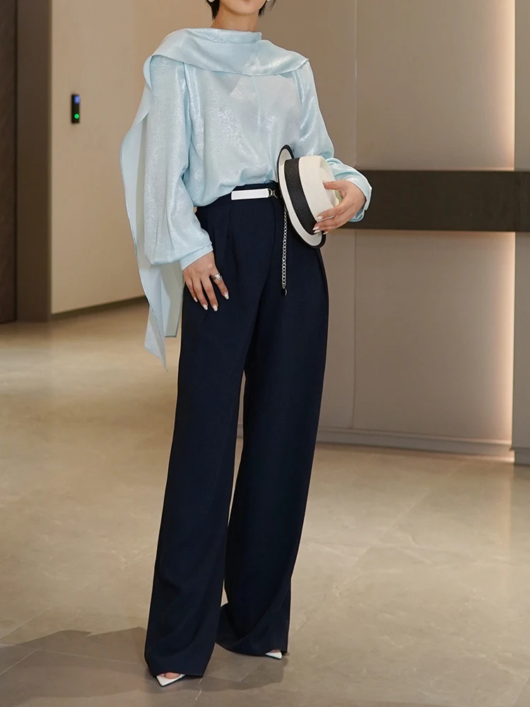 Matte Tee-acetate Wide-leg Pants Women's High-waist Straight-cut Casual Trousers Drapey Belted Waist Chain Spring Faion
Matte Tee-acetate Wide-leg Pants Women's High-waist Straight-cut Casual Trousers Drapey Belted Waist Chain Spring Faion