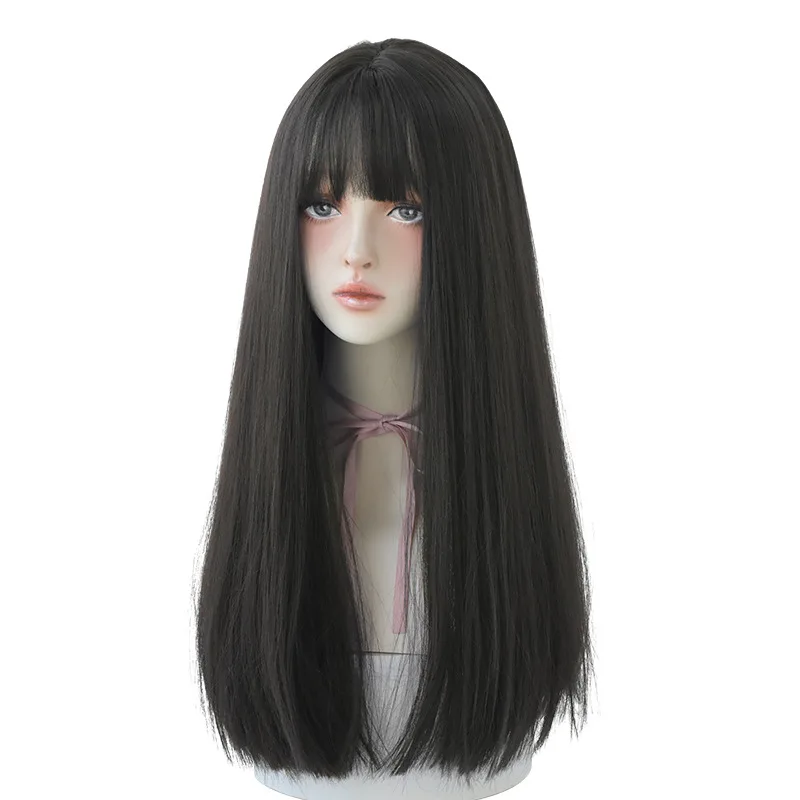 Fashion Synthetic Woman's Long Straight Hair Wig 22inch Black Straight Hair with Natural Air Bangs Realistic Wigs Headgear Girls
Fashion Synthetic Woman's Long Straight Hair Wig 22inch Black Straight Hair with Natural Air Bangs Realistic Wigs Headgear Girls