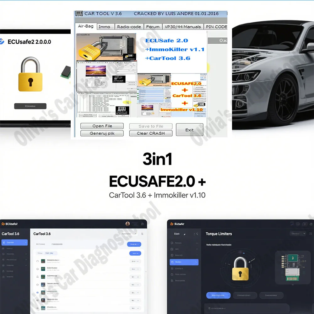 ECUSafe 2.0 + Car Tool Chip Tool alldata Software 3.6 ECU ECM 2.0 + ImmoKiller v1.1 obd2 scanner Software Immo Off Software v1.1
ECUSafe 2.0 + Car Tool Chip Tool alldata Software 3.6 ECU ECM 2.0 + ImmoKiller v1.1 obd2 scanner Software Immo Off Software v1.1