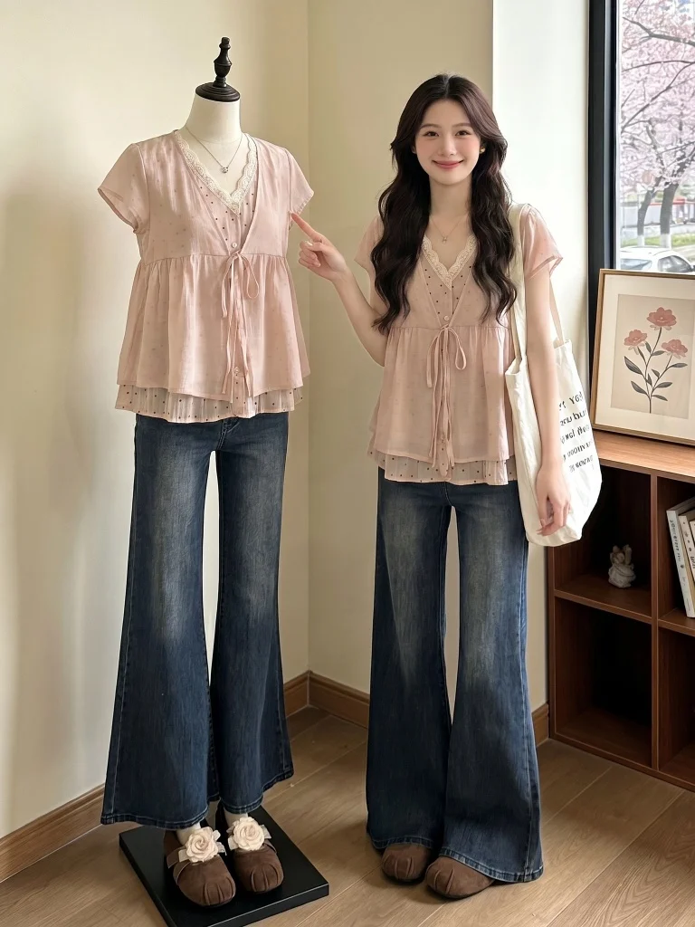 Pink Short Sleeve Shirt Women's Beautiful Doll Top Large Size Summer New Style Commute Korean Loose Fit V-Neck Regular Length
Pink Short Sleeve Shirt Women's Beautiful Doll Top Large Size Summer New Style Commute Korean Loose Fit V-Neck Regular Length