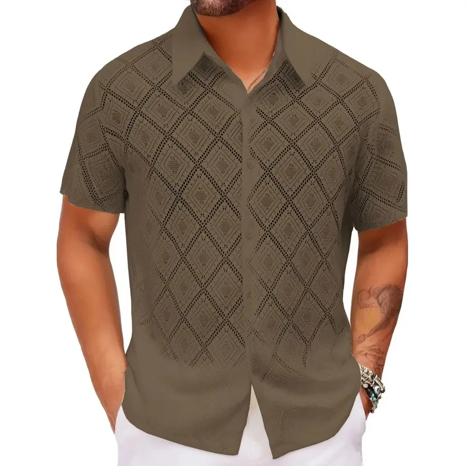Summer Men’s Solid Hollowed Turn-down Collar Short Sleeve Daily Shirts New Fashion Casual Trendy Black White Khaki Shirts Male
Summer Men’s Solid Hollowed Turn-down Collar Short Sleeve Daily Shirts New Fashion Casual Trendy Black White Khaki Shirts Male