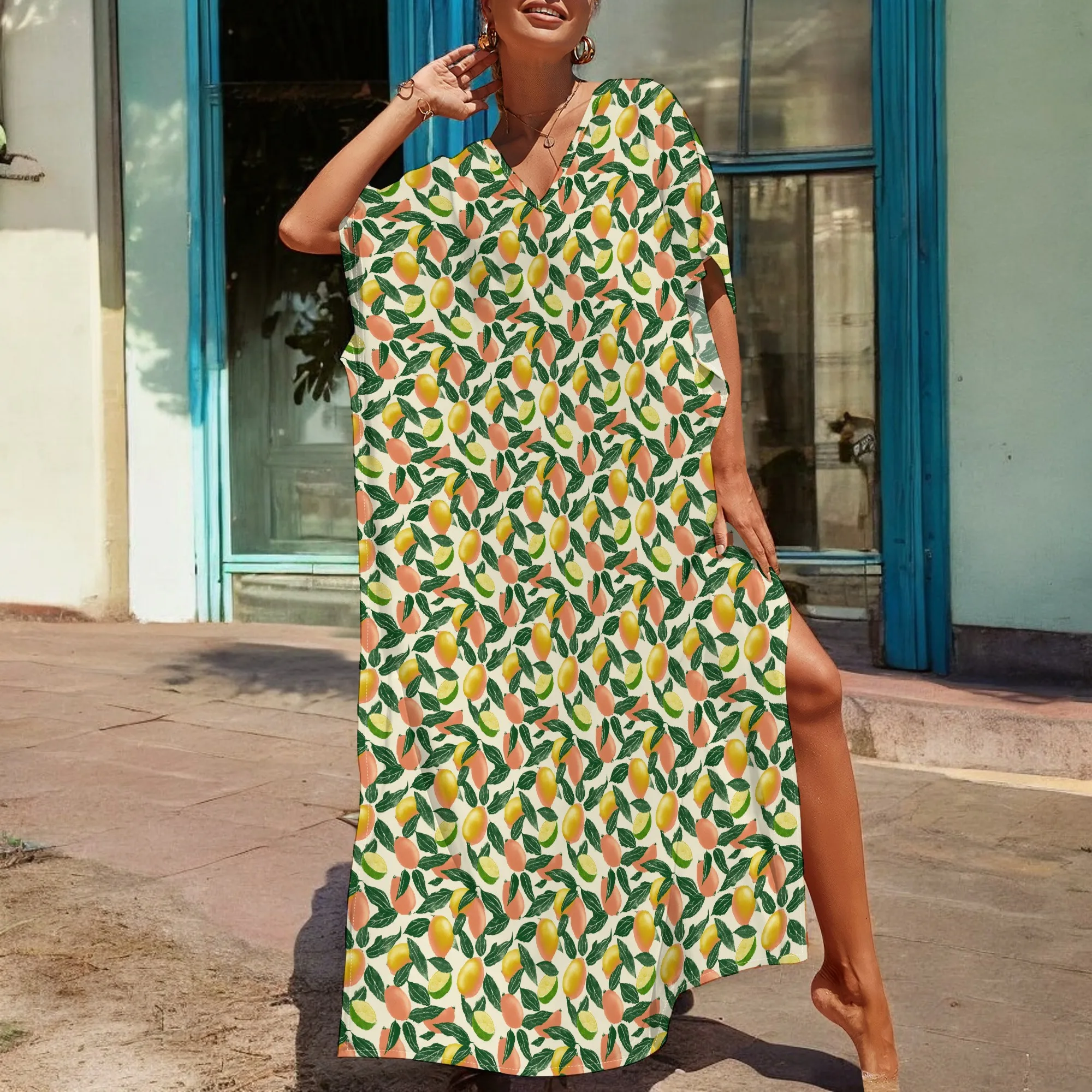 Tropical Fruit Print Kaftan Summer Loose Fit Long Dress S-3XL V-Neck Casual Boho Style for Beach, Picnic or Holiday
Tropical Fruit Print Kaftan Summer Loose Fit Long Dress S-3XL V-Neck Casual Boho Style for Beach, Picnic or Holiday
