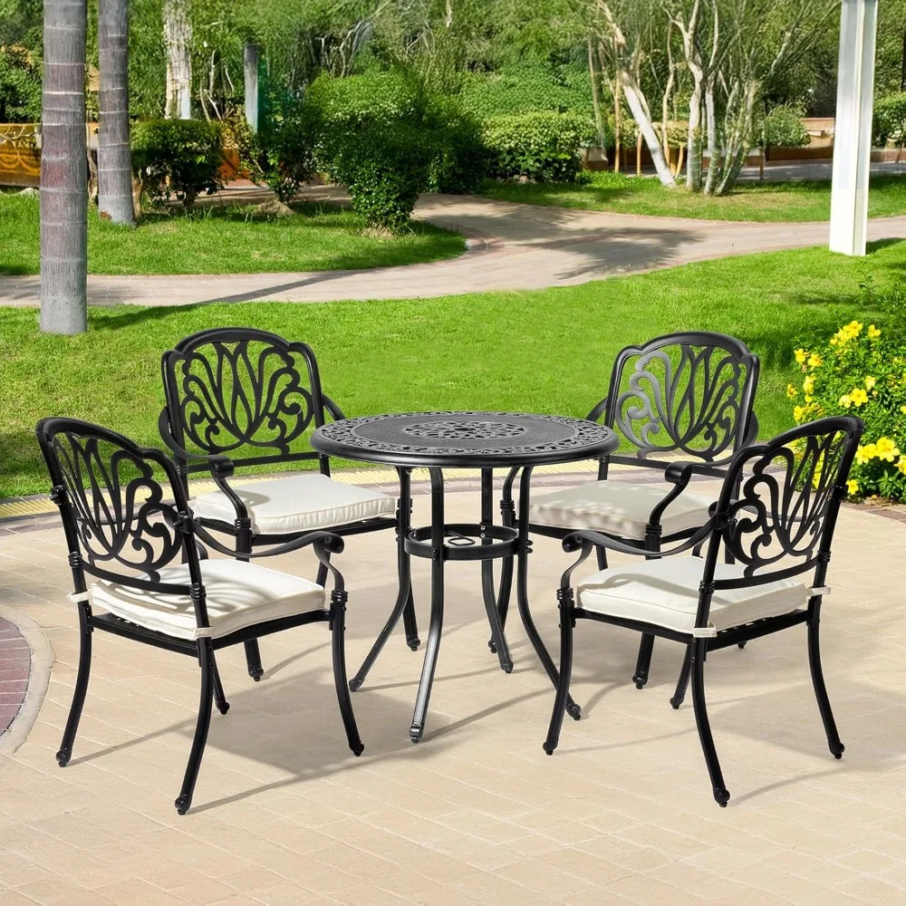 Patio Chairs Set of 4 - Stackable Outdoor Cast Aluminum Dining Chairs with Vintage Black Finish and Floral Pattern, Metal
Patio Chairs Set of 4 - Stackable Outdoor Cast Aluminum Dining Chairs with Vintage Black Finish and Floral Pattern, Metal