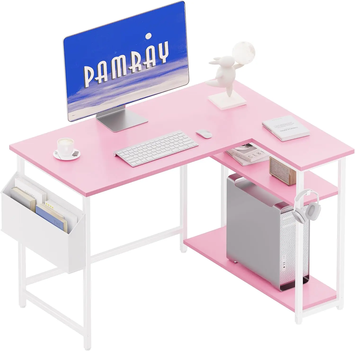 40 Inch L-Shaped Corner Desk with Reversible Shelves, Pink Home Office Study Table for Small Spaces
40 Inch L-Shaped Corner Desk with Reversible Shelves, Pink Home Office Study Table for Small Spaces