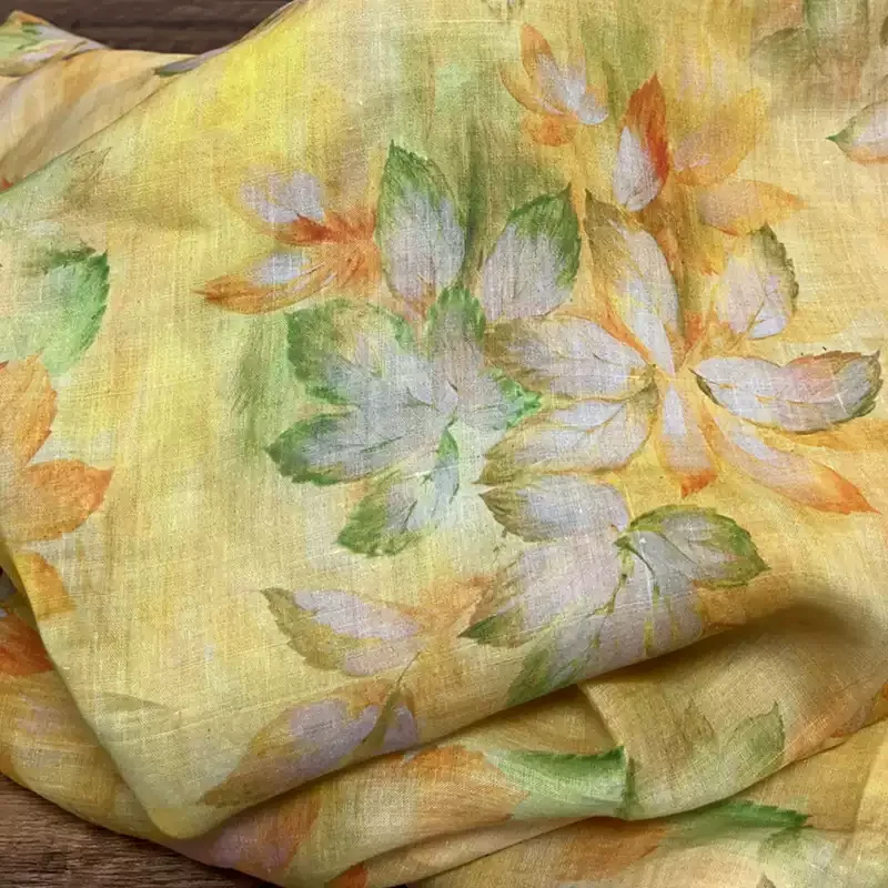 100% ramie yellow printed fabric, suitable for clothing sewing and DIY fabrics
100% ramie yellow printed fabric, suitable for clothing sewing and DIY fabrics