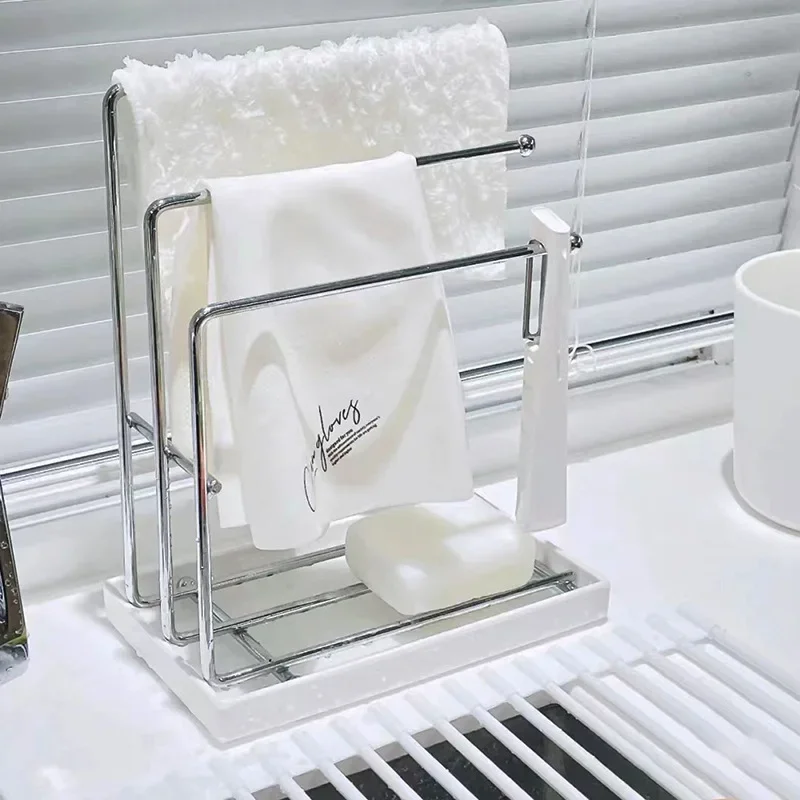 Stainless Steel Kitchen Towel Rack with Soap Dish,3-Bar Dish Cloth Hanger with Drain Tray,No-Drill Countertop Organizer for Sink
Stainless Steel Kitchen Towel Rack with Soap Dish,3-Bar Dish Cloth Hanger with Drain Tray,No-Drill Countertop Organizer for Sink