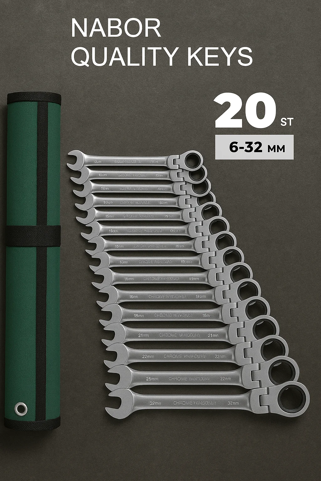 Набор гаечных ключей с трещиной и петлями 20шт/6-32 мм ХРОМ-ВАНДАЮМ
Набор гаечных ключей с трещиной и петлями 20шт/6-32 мм ХРОМ-ВАНДАЮМ