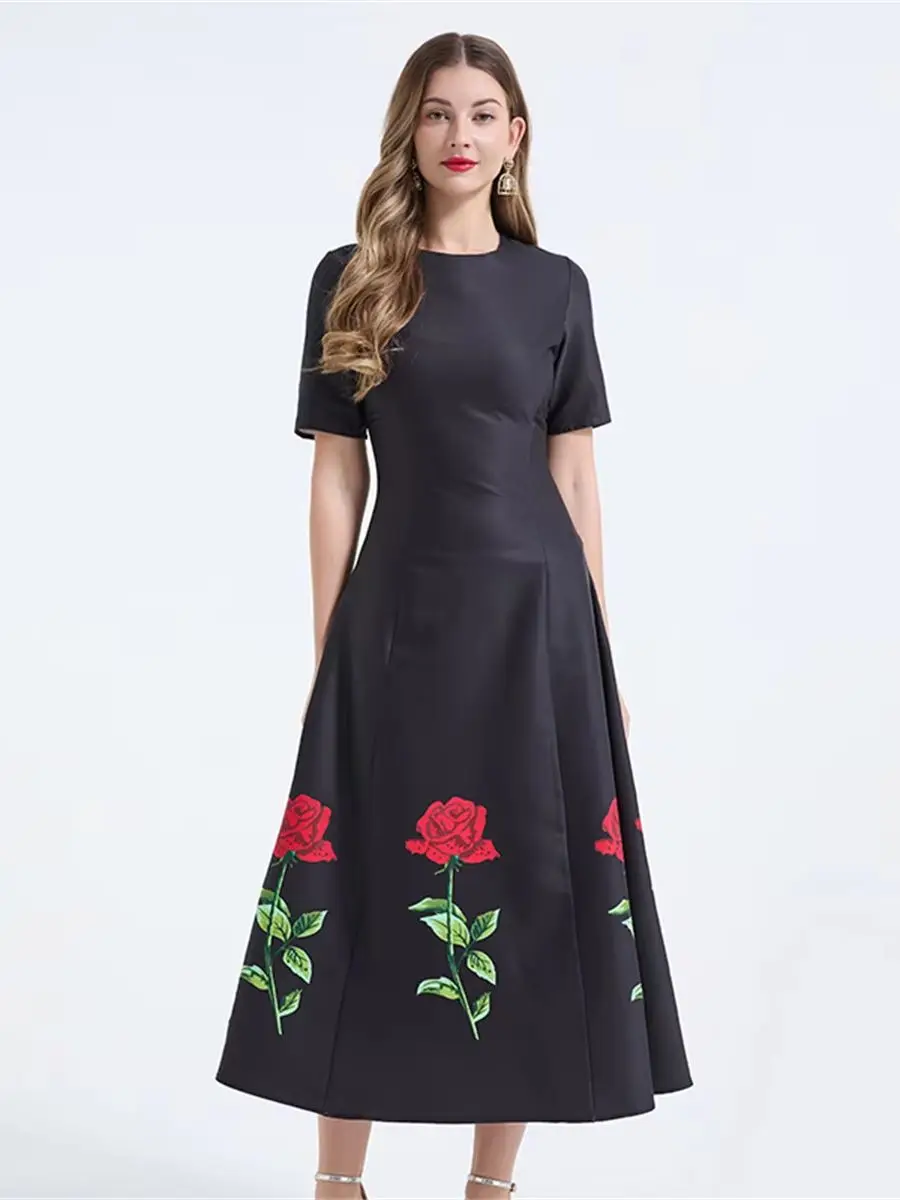 Elegant Round-Neck Short-Sleeve Rose Print Slim Fitted Evening Gown Party Dress for Women
Elegant Round-Neck Short-Sleeve Rose Print Slim Fitted Evening Gown Party Dress for Women