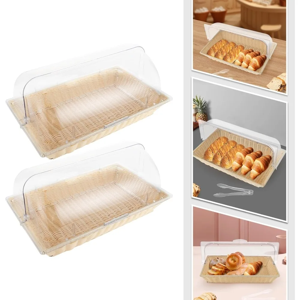 2 Pack Wicker Bread Basket with Lid and Bread Clips, 21x13x3in Rectangle Woven Food Serving Basket for Fruit, Vegetable, Kitchen
2 Pack Wicker Bread Basket with Lid and Bread Clips, 21x13x3in Rectangle Woven Food Serving Basket for Fruit, Vegetable, Kitchen