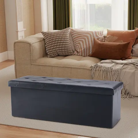 JHK 43 pouces en cuir pliant Ottoman rangement repose-pieds boîte à jouets chambre banc charge 660 lbs repose-pieds tabouret pour salon