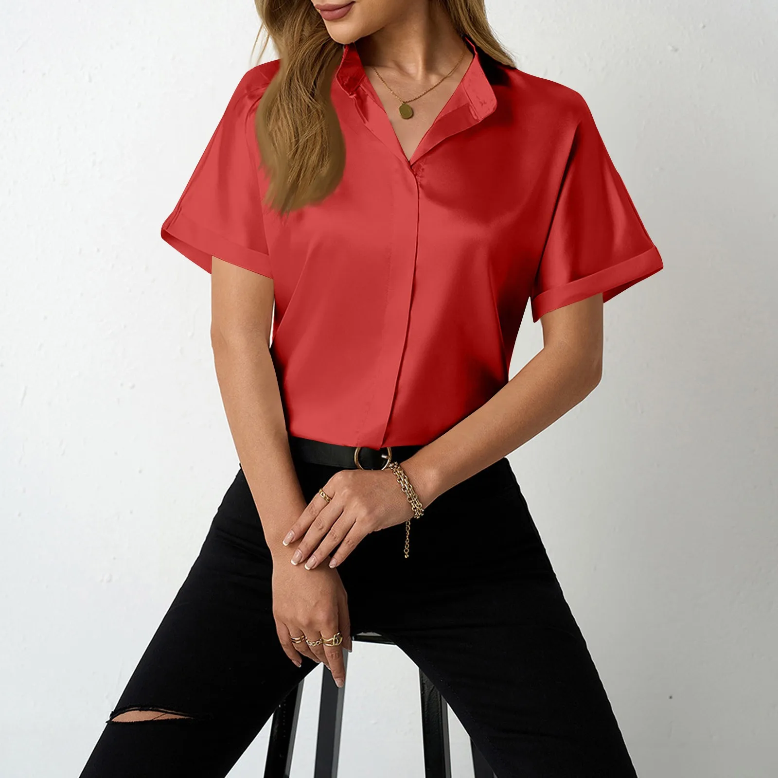 2025 Summer Lightweight Solid Color Temperament Shirt Office Short Sleeve Elegant Soft Blouse Femme Blusas
2025 Summer Lightweight Solid Color Temperament Shirt Office Short Sleeve Elegant Soft Blouse Femme Blusas