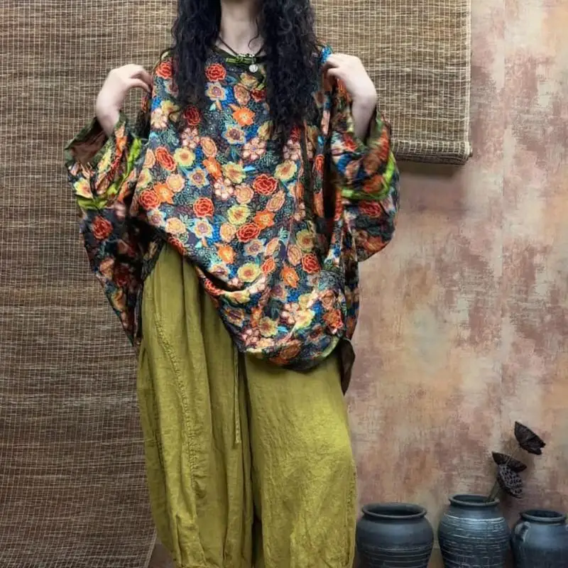 New Arrival Spring Summer Arts Style Women O-neck Loose Long Blouse Vintage Flower Print Loose Pullover Shirts Good Quality T230
New Arrival Spring Summer Arts Style Women O-neck Loose Long Blouse Vintage Flower Print Loose Pullover Shirts Good Quality T230