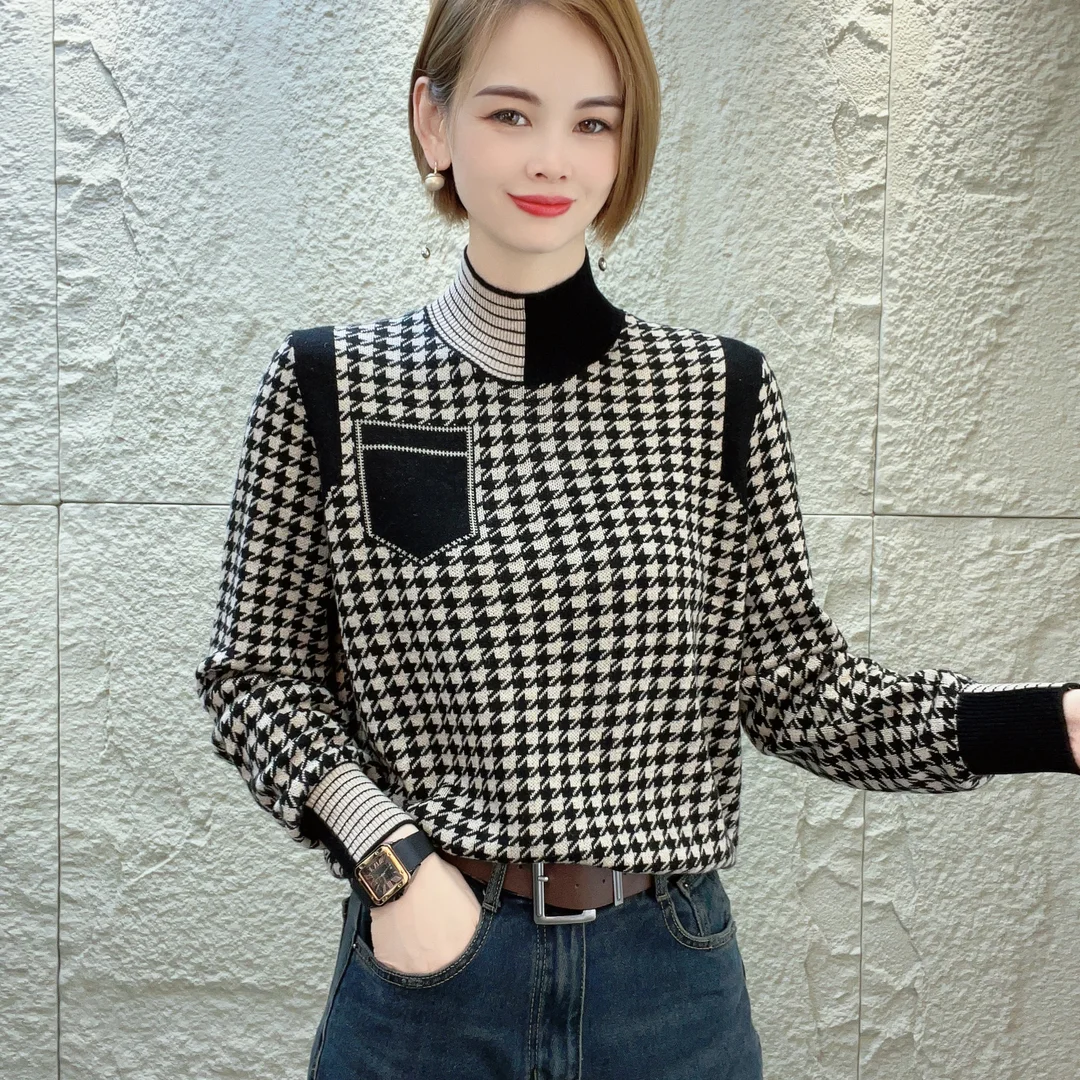 Thousand Bird Grid Knitted High Collar Women's Sweater Autumn Winter New Casual Temperament Versatile Sweater Top for Women
Thousand Bird Grid Knitted High Collar Women's Sweater Autumn Winter New Casual Temperament Versatile Sweater Top for Women