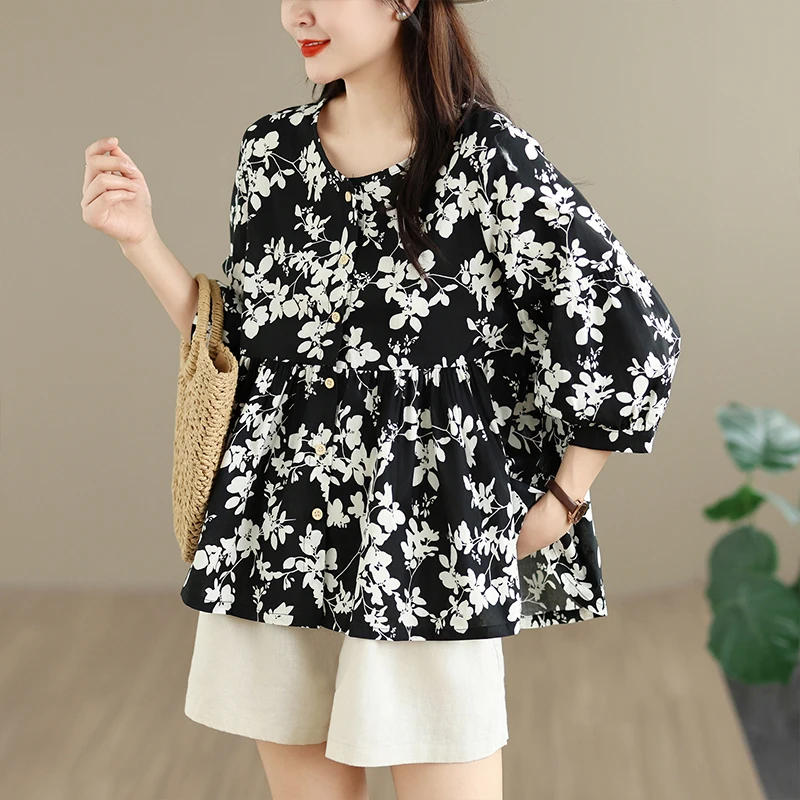 Loose Cotton Linen Summer T-shirt round Neck Base Shirt Doll Shirt Top for plus Size Women Commute Style Artistic Lantern Sleeve
Loose Cotton Linen Summer T-shirt round Neck Base Shirt Doll Shirt Top for plus Size Women Commute Style Artistic Lantern Sleeve