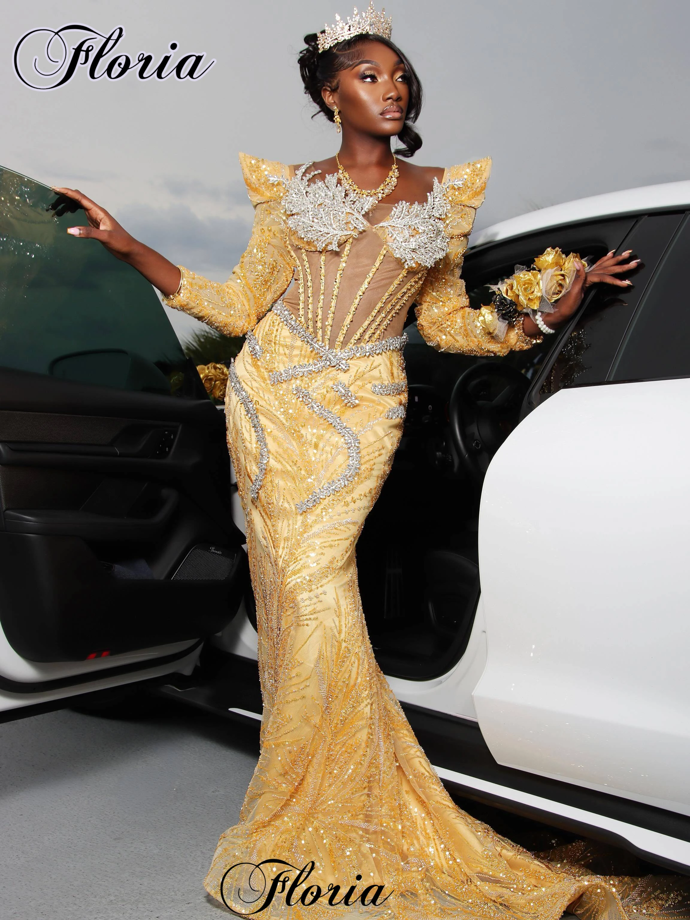 Gold Mermaid Evening Dresses With Crystals Long Sleeves Formal Occasion Dresses Engagement Dresses Robes De Soirée Customized
Gold Mermaid Evening Dresses With Crystals Long Sleeves Formal Occasion Dresses Engagement Dresses Robes De Soirée Customized