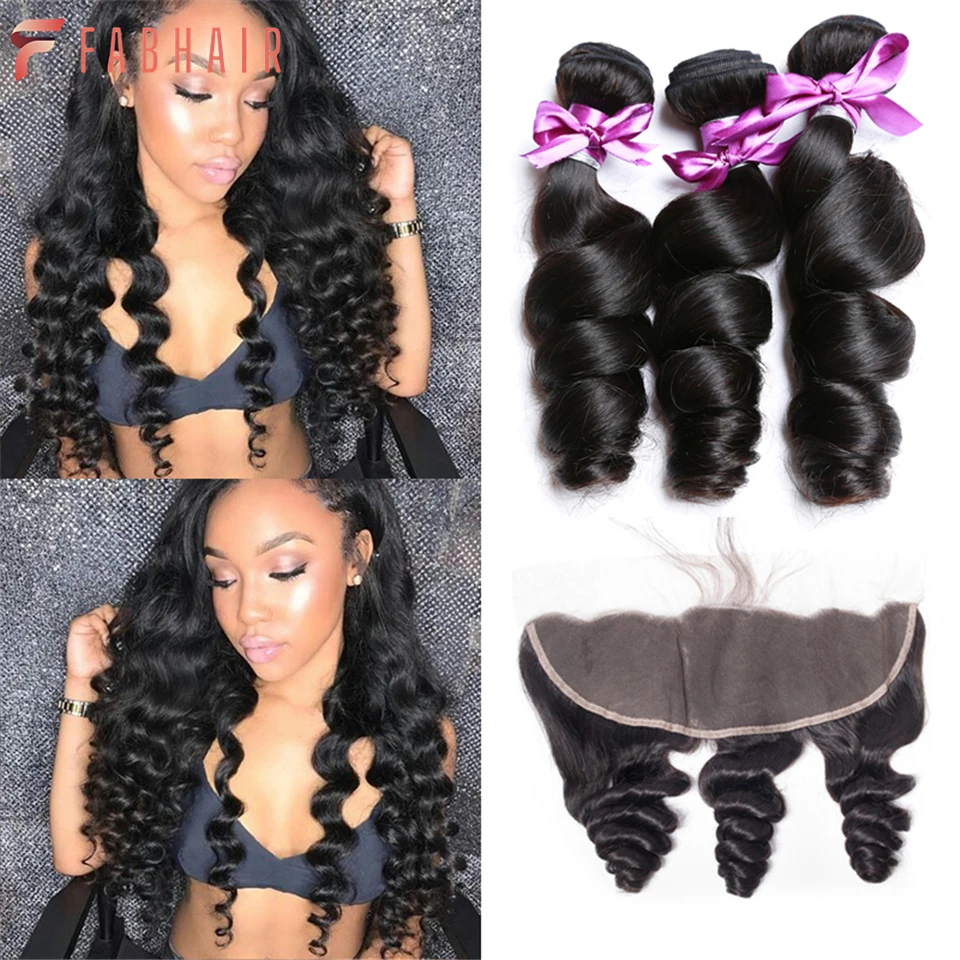 FABHAIR Human Hair Loose Wave Bundles With Frontal Brazilian Human Hair 3 Bundles With Frontal Closure Loose wave Hair Extension
FABHAIR Human Hair Loose Wave Bundles With Frontal Brazilian Human Hair 3 Bundles With Frontal Closure Loose wave Hair Extension