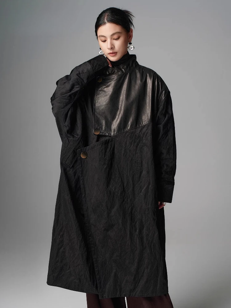 Patchwork Genuine Leather Windbreaker Jackets Women Spring Autumn High-end Simple Stand Collar Long Real Sheepskin Trench Coat
Patchwork Genuine Leather Windbreaker Jackets Women Spring Autumn High-end Simple Stand Collar Long Real Sheepskin Trench Coat