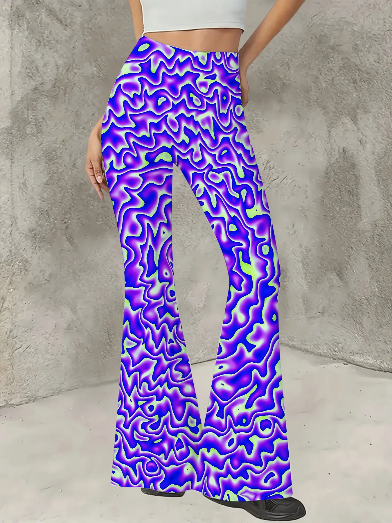 Retro Printed Flare Pants Women High Waist Polyester Knit Bell Bottom Trousers
Retro Printed Flare Pants Women High Waist Polyester Knit Bell Bottom Trousers