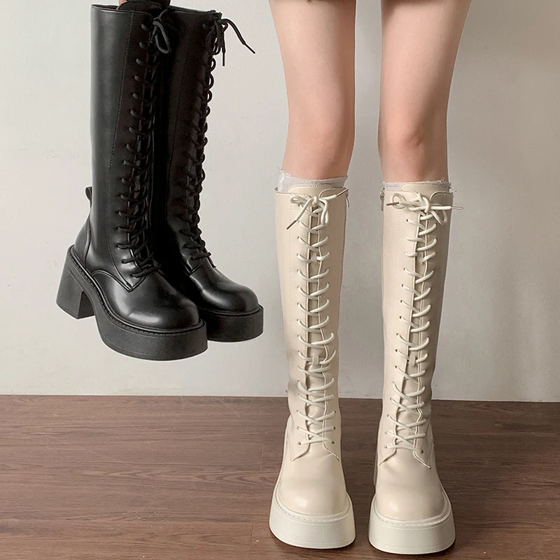 Winter Design Platform Square Heels Women Knee-High Boots Street Style Height Increase Slim Female Knight Booties
Winter Design Platform Square Heels Women Knee-High Boots Street Style Height Increase Slim Female Knight Booties
