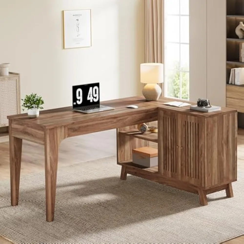 L-Shaped Desk with Storage Cabinet, 57-Inch Wood Corner Workstation, Home Office Computer Desk, Study Writing Table, Walnut
L-Shaped Desk with Storage Cabinet, 57-Inch Wood Corner Workstation, Home Office Computer Desk, Study Writing Table, Walnut
