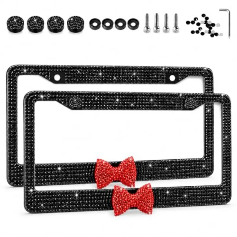 2 Pack License Plate Frames for Women, Rhinestone License Plate Frame with Red Bow, Black Bling License Plate Frame, Sparkly Li
2 Pack License Plate Frames for Women, Rhinestone License Plate Frame with Red Bow, Black Bling License Plate Frame, Sparkly Li