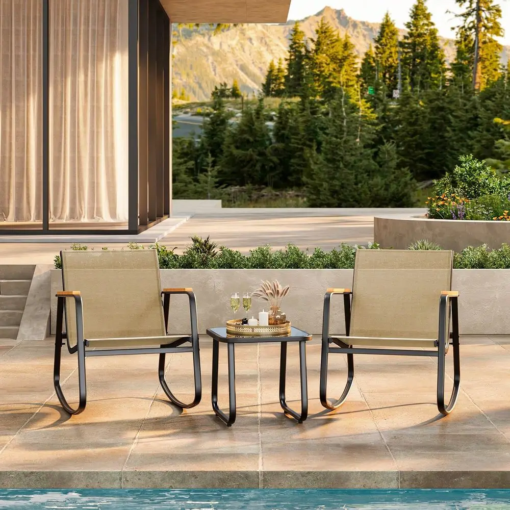 3 Piece Rocking Bistro Set, Textilene Fabric Patio Furniture Set, Front Porch Rocker Chairs With Coffee Table For Lawn, Garden,
3 Piece Rocking Bistro Set, Textilene Fabric Patio Furniture Set, Front Porch Rocker Chairs With Coffee Table For Lawn, Garden,