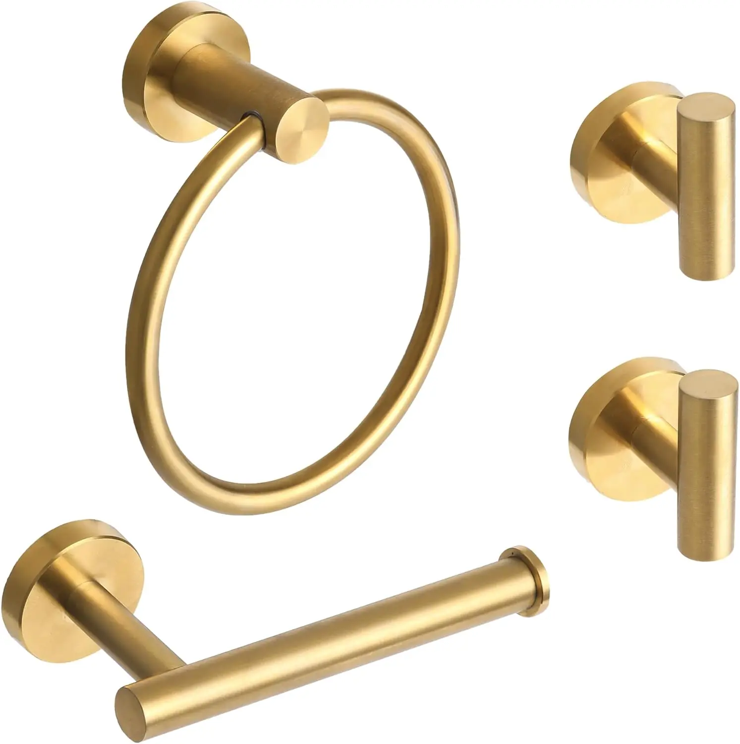 4-Piece Brushed Gold Bathroom Hardware Set - Towel Ring, TP Holder, 2 Hooks, Stainless Steel
4-Piece Brushed Gold Bathroom Hardware Set - Towel Ring, TP Holder, 2 Hooks, Stainless Steel