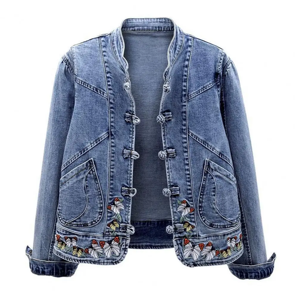 Women Denim Jacket Butterfly Retro Embroidery Long Sleeve Turn-down Collar Slim Fit Button Front Denim Jacket Lady Denim Coat
Women Denim Jacket Butterfly Retro Embroidery Long Sleeve Turn-down Collar Slim Fit Button Front Denim Jacket Lady Denim Coat