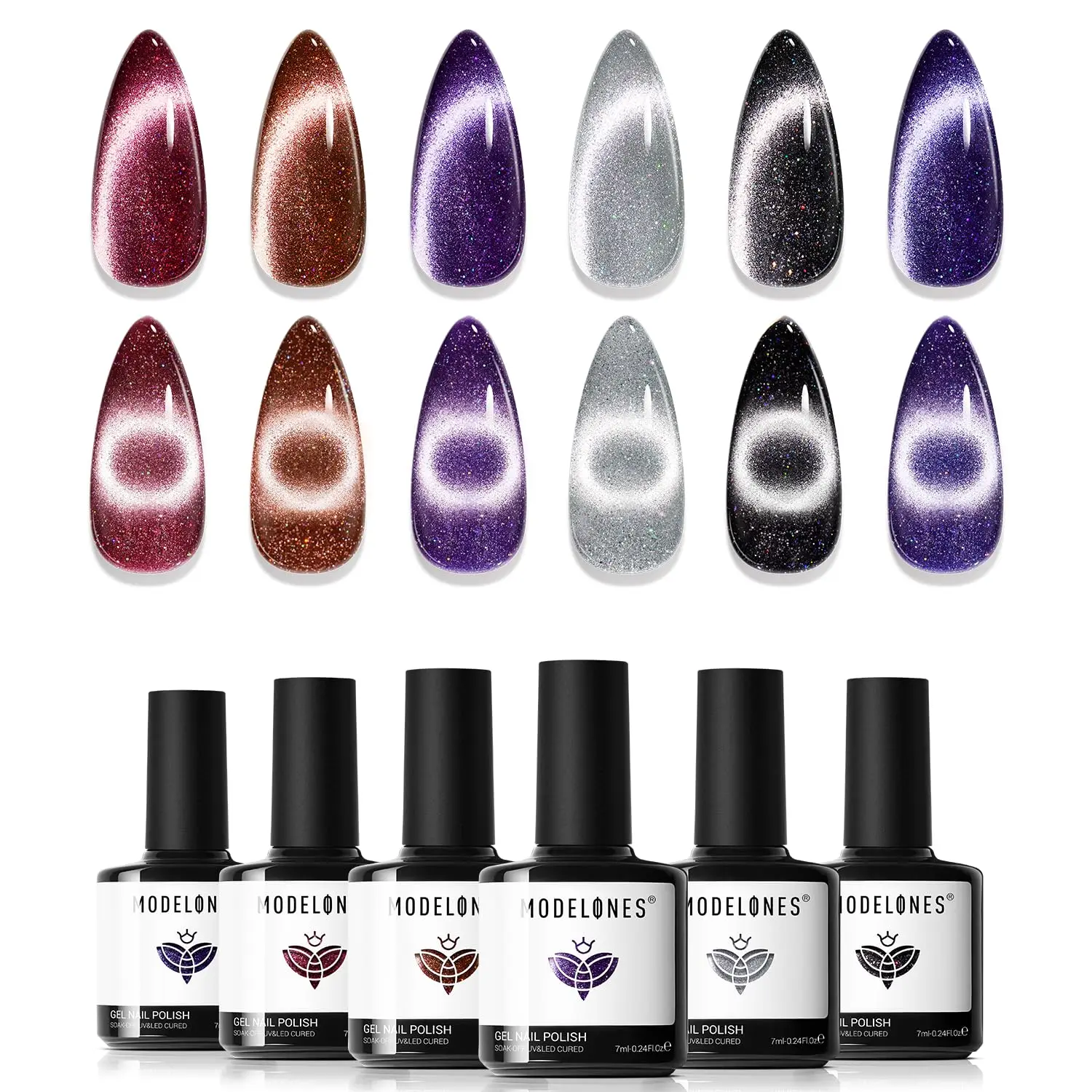 modelones Cat Eye Gel Nail Polish Set, 6 Colors Winter 9D Glassy Cat Eye Glitter Gel Polish Black Red Purple Blue Silver Brown
modelones Cat Eye Gel Nail Polish Set, 6 Colors Winter 9D Glassy Cat Eye Glitter Gel Polish Black Red Purple Blue Silver Brown